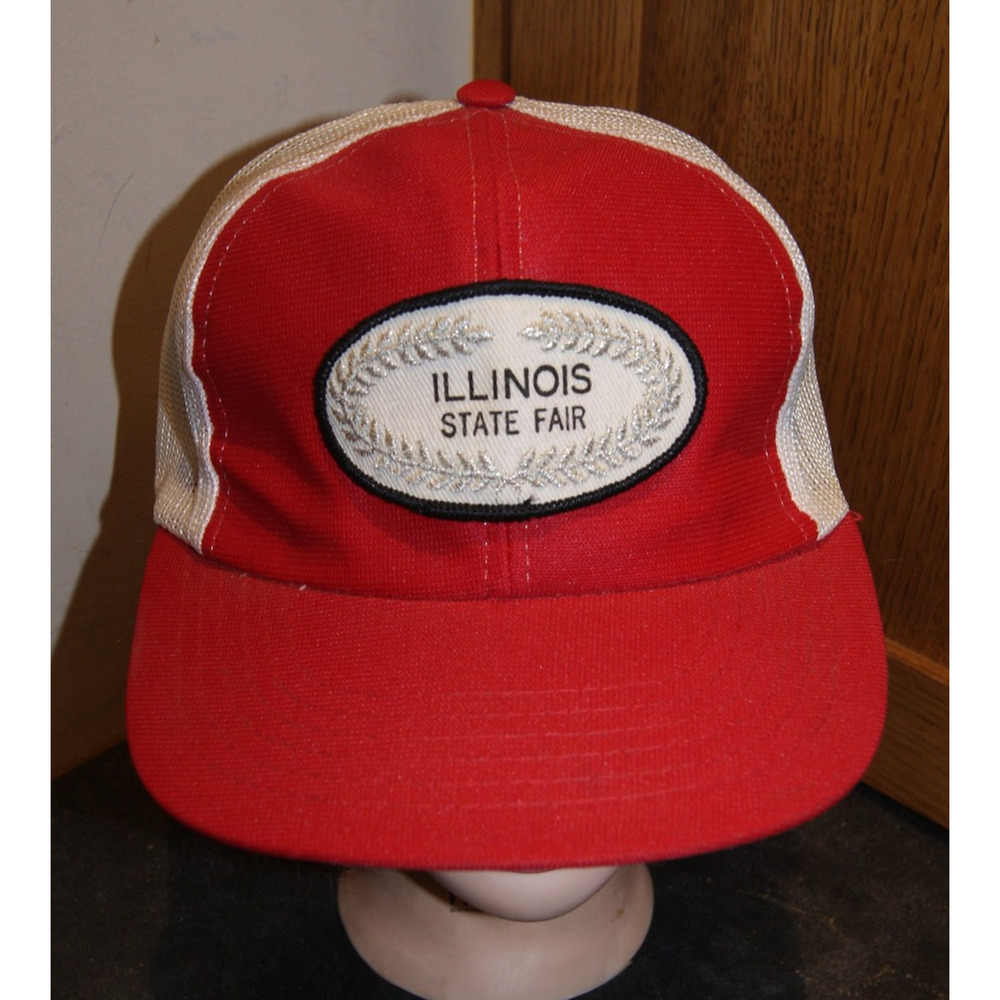 Vintage 70s 80s ILLINOIS STATE FAIR Patch Trucker Mesh Snapback Hat Cap S/M YR
